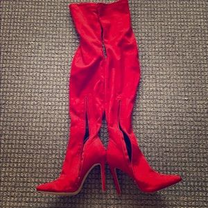 Thigh high sexy red boots